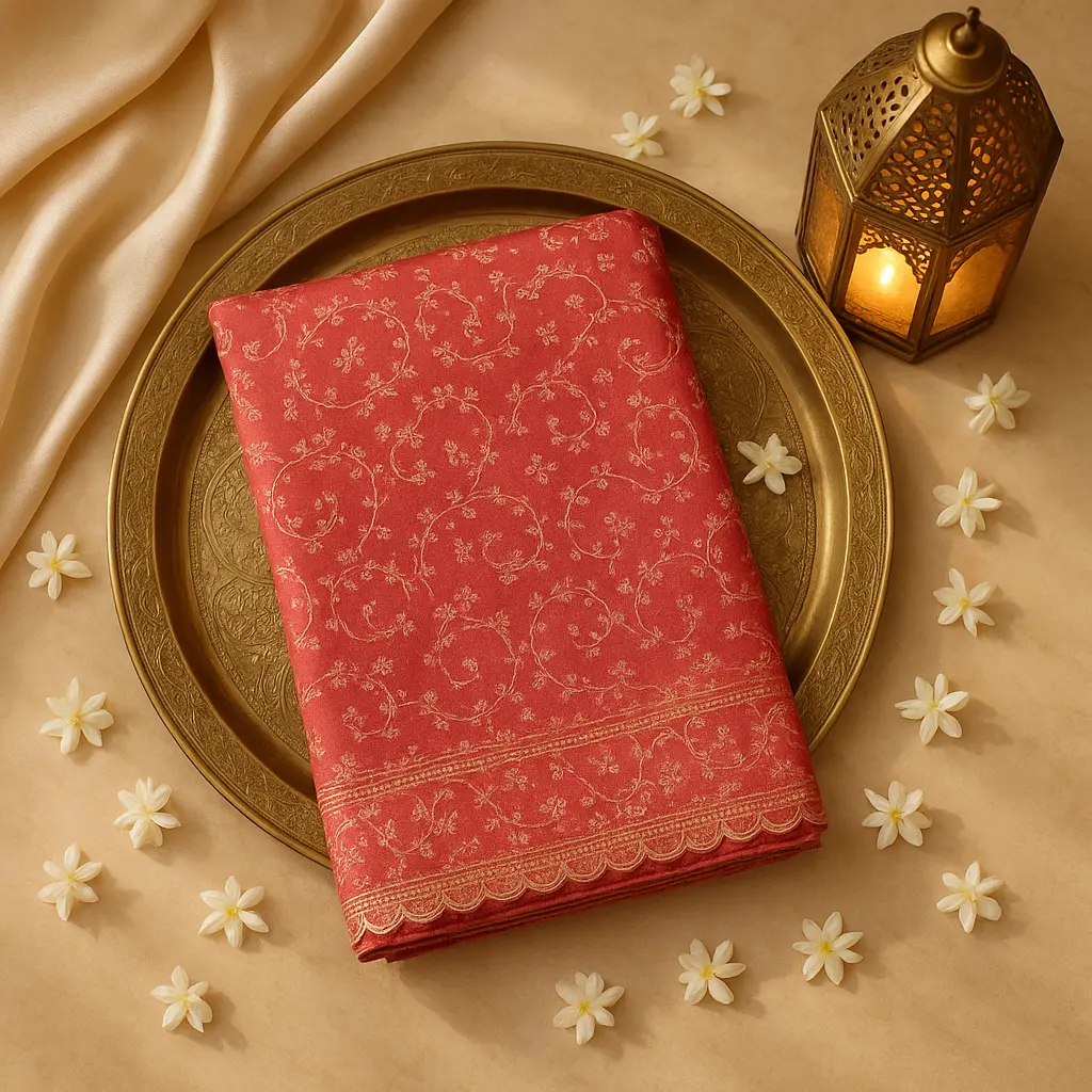 Elegant Pink Embroidered Luxury Saree with Scalloped Border