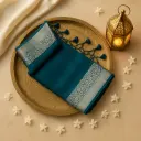 Elegant Teal Green Silk Blend Saree with Silver Zari Border