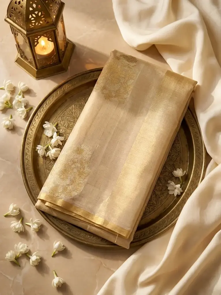 Champagne Gold Banarasi Tissue Silk Saree