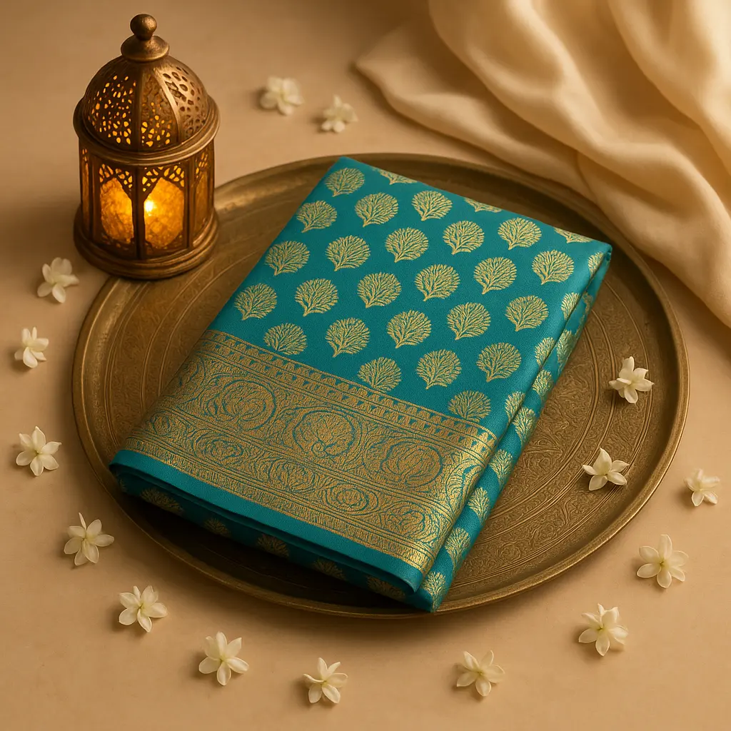 Exquisite Peacock Blue and Green Kanjivaram Silk Saree