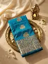 Peacock Blue Handwoven Silk Saree with Rich Gold Zari Border