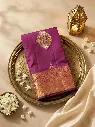 Wine Magenta Kanchipuram Silk Saree With Gold Zari Weave