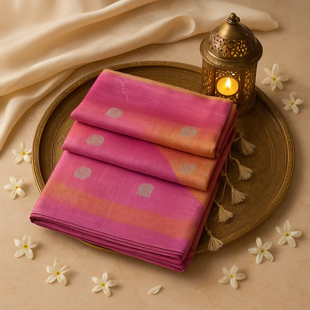 Dual-Tone Ombre Silk Saree with Elegant Peacock Motifs