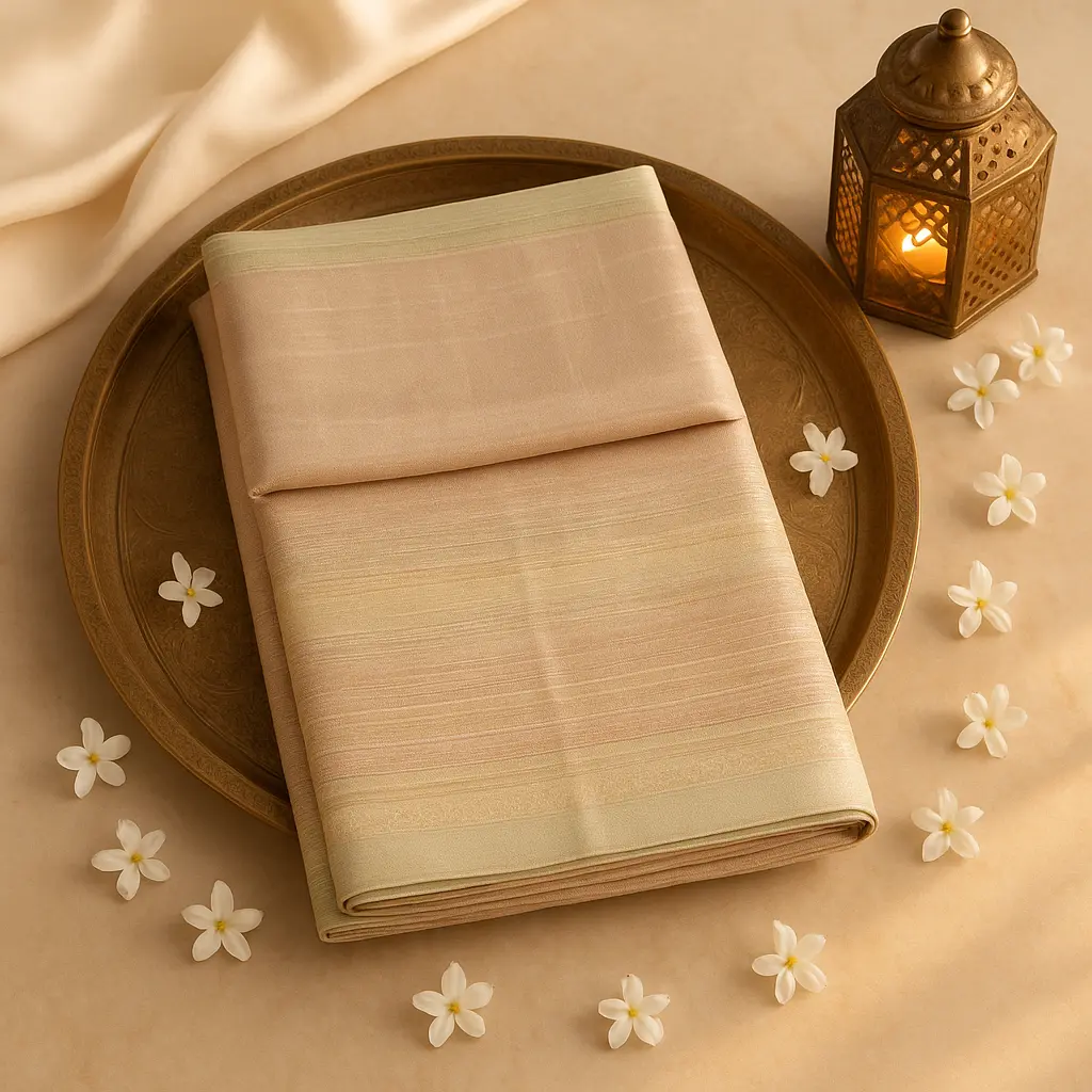 Elegant Rose Gold Metallic Tissue Silk Saree with Zari Stripes
