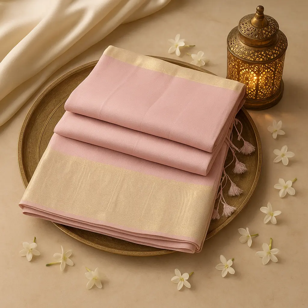 Elegant Mauve Organza Saree with Lustrous Zari Border 