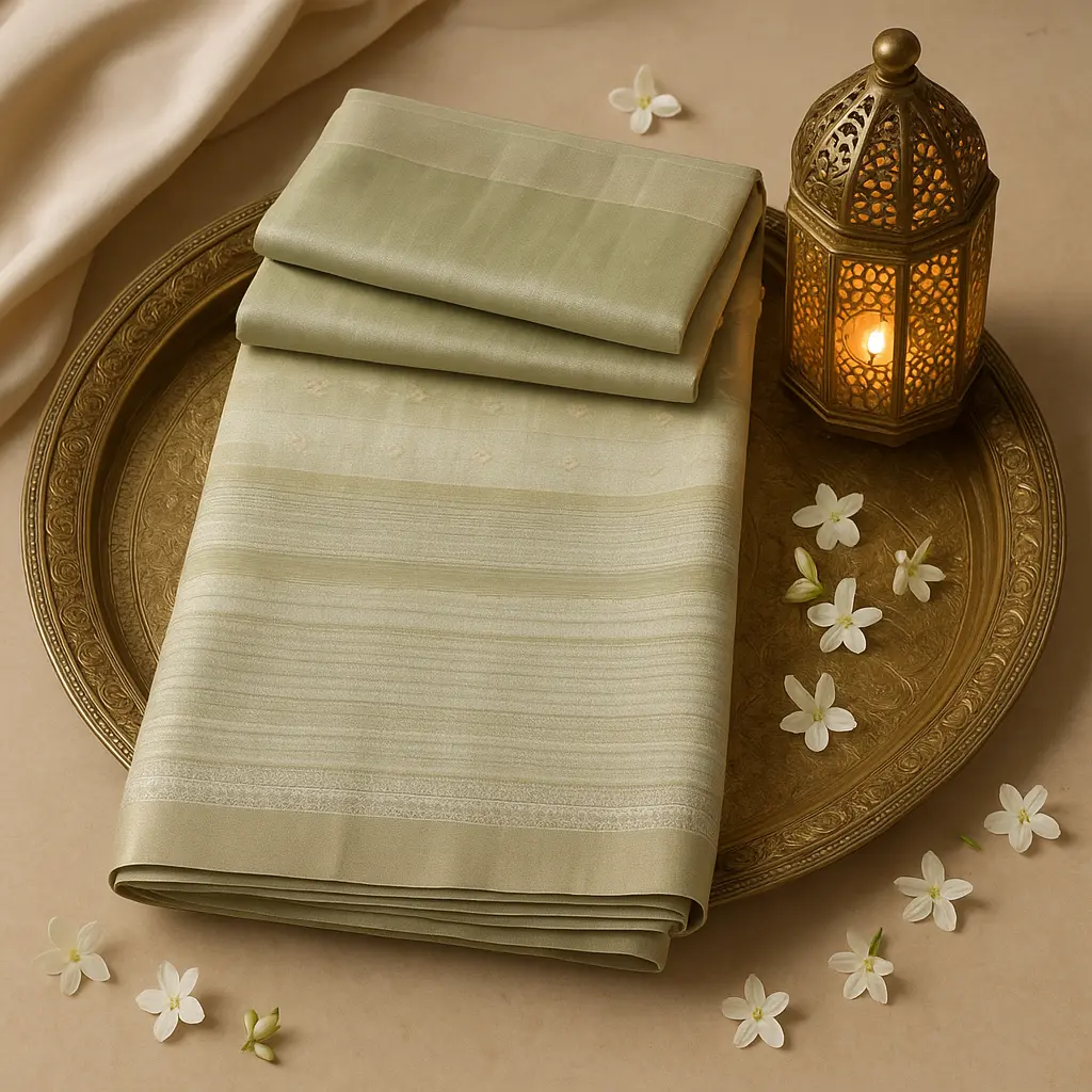Elegant Sage Green Shimmer Tissue Silk Designer Saree 