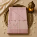 Elegant Dusty Pink Floral Embroidered Linen Designer Saree