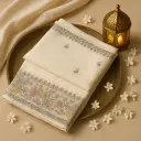 Elegant Off-White Floral Embroidered Designer Organza Saree