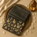 Elegant Black Floral Embroidered Saree with Scalloped Border