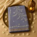 Elegant Lavender Floral Embroidered Linen Saree with Zari Border 