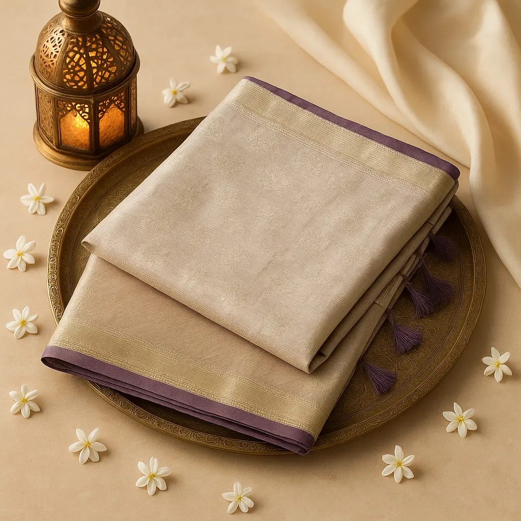 Elegant Lavender Banarasi Silk Saree with Traditional Zari Border 