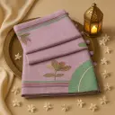 Elegant Lavender Linen Floral Embroidered Saree with Tassels
