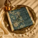 Elegant Teal Embroidered Art Silk Saree with Gold Border