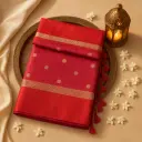 Elegant Deep Red Silk Saree with Intricate Gold Zari Border