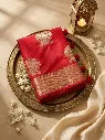 Crimson Red Silk Saree with Woven Gold Zari Motifs