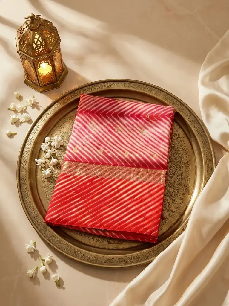 Red Leheriya Silk Saree with Zari Woven Border