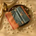 Elegant Slate Grey and Red Banarasi Silk Katan Saree