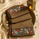 Elegant Brown Floral Embroidered Saree with Butterfly Motifs