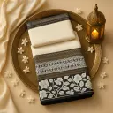 Elegant Black and White Floral Print Cotton Zari Saree