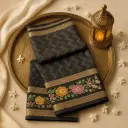 Elegant Black Woven Saree with Floral Embroidered Border