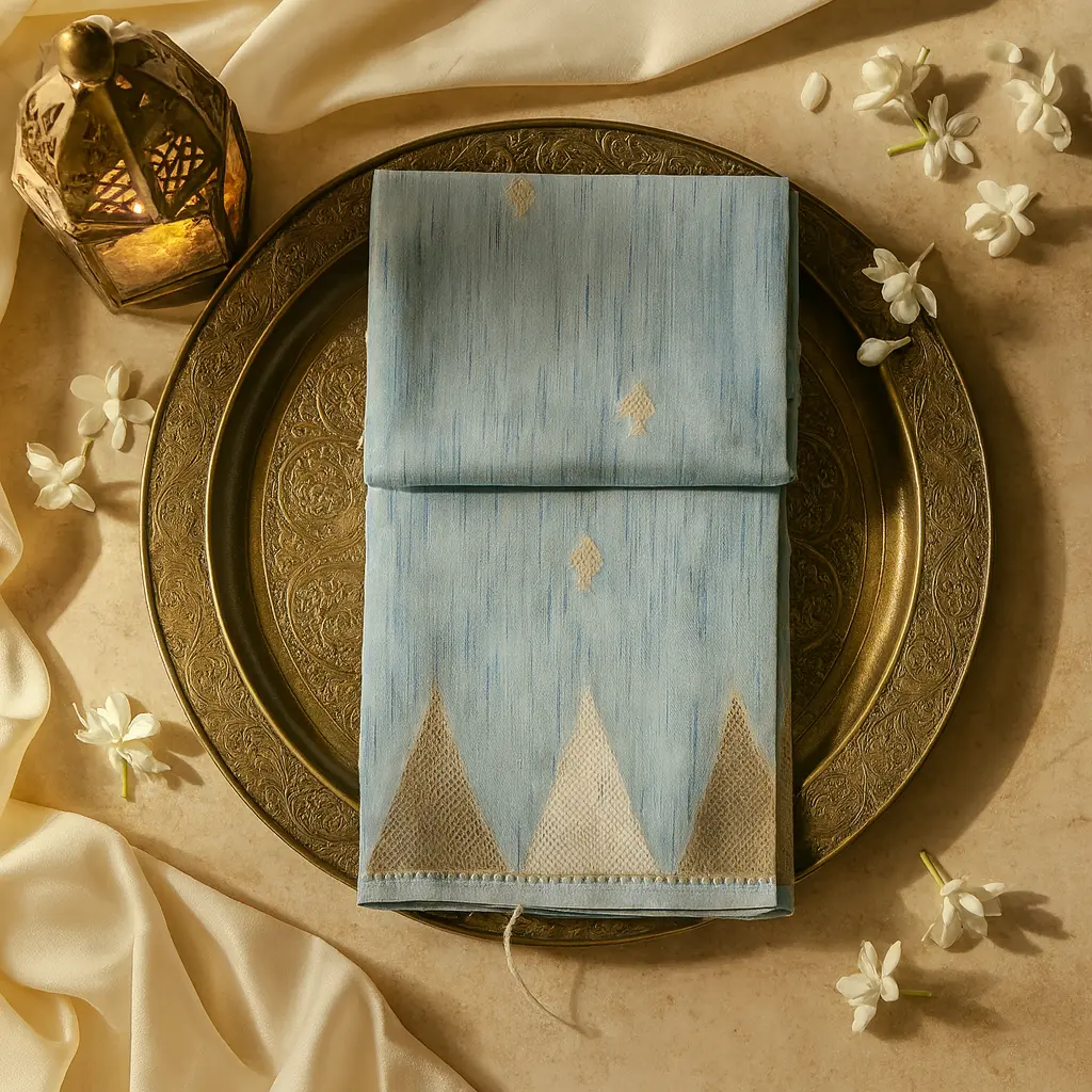 Elegant Light Blue Saree with Silver Geometric Zari Pattern