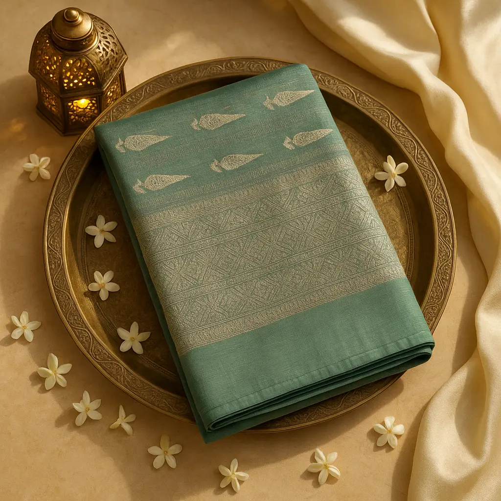 Elegant Sea Green Zari Woven Designer Silk Saree