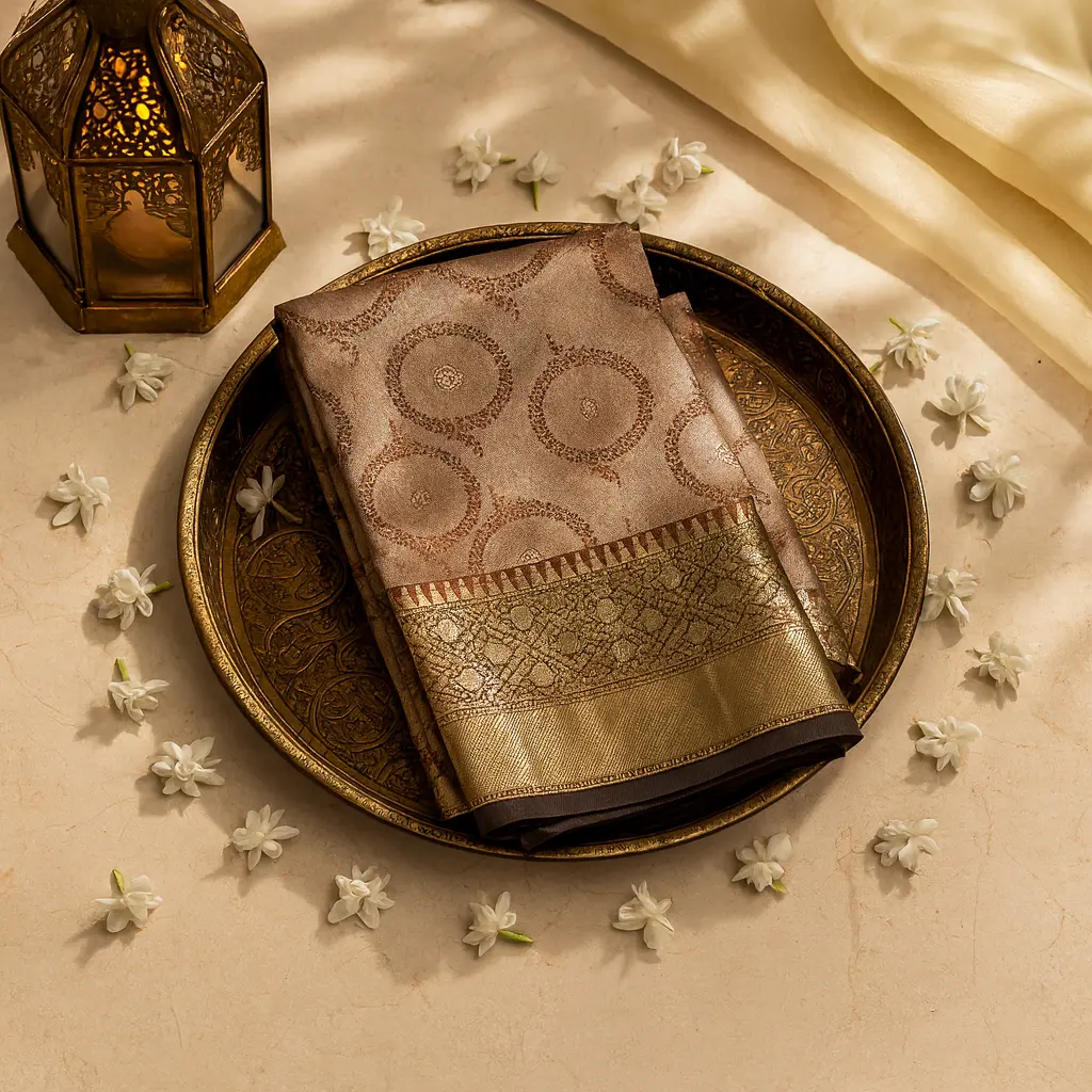 Elegant Bronze Embellished Traditional Silk Saree with Zari Border 