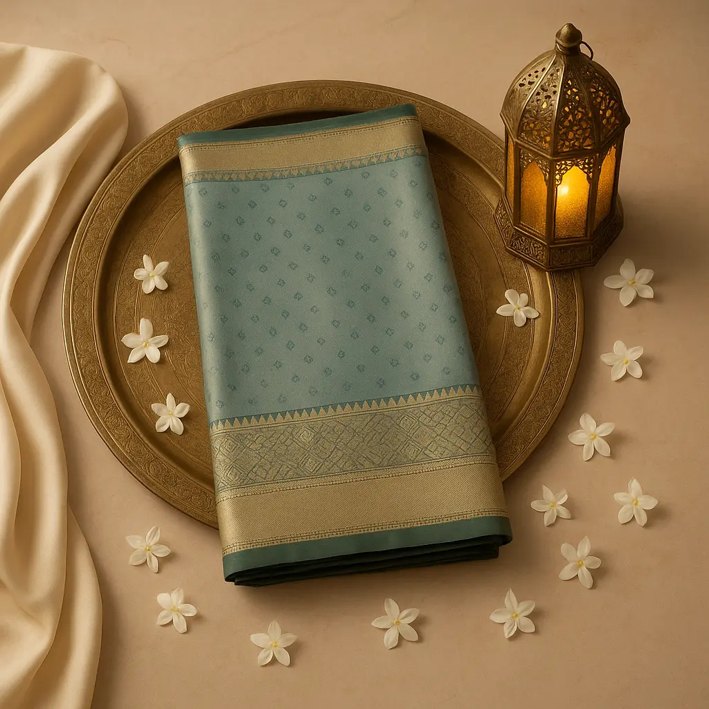 Elegant Grey Woven Silk Saree with Zari Border