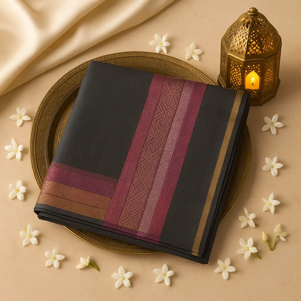 Elegant Black Designer Saree with Gold Zari Accents