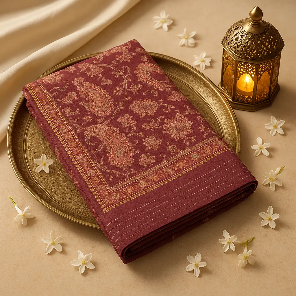 Elegant Wine Embroidered Designer Saree with Traditional Paisley Motif