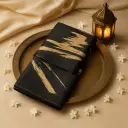 Elegant Black Saree with Artistic Gold Stroke Patterns