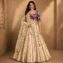 Women's Champagne Gold Lehenga Choli with Purple Embroidered Blouse, Dupatta