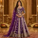 Women's Purple Embroidered Lehenga Choli with Half-Sleeve Blouse & Dupatta