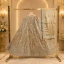 Women’s Champagne Gold Embroidered Lehenga with Dupatta, Heavy Sequin Zari Work, Floral Design