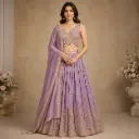 Women's Lavender Embroidered Lehenga Choli with Dupatta for Weddings, Sangeet and Festive Party Wear