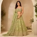 Women's Pista Green Embroidered Lehenga Choli with Dupatta for Wedding, Sangeet n Festive Party Wear