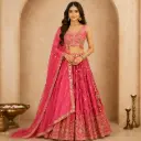 Women's Rani Pink Embroidered Lehenga Choli with Dupatta for Wedding, Sangeet and Festive Party Wear