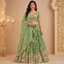 Women's Mint Green Embroidered Lehenga Choli with Designer Blouse & Dupatta
