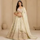 Womens Ivory Floral Embroidered Lehenga Choli with Dupatta for Wedding, Sangeet n Festive Party Wear