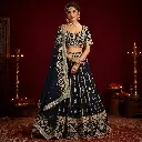 Women's Navy Blue Embroidered Lehenga Choli with Dupatta
