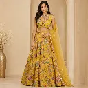 Women's Mustard Yellow Floral Embroidered Lehenga Choli with Dupatta