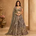 Women's Grey Embroidered Lehenga Choli with Floral Blouse and Dupatta