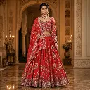 Women's Red Embroidered Lehenga Choli Set with Full-Sleeve Blouse & Dupatta