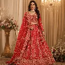 Women's Red Embroidered Lehenga Choli with Full-Sleeve Blouse & Dupatta