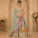 Women's Pastel Green Floral Lehenga Choli with Embroidered Blouse and Dupatta