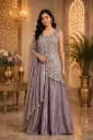 Women’s Mauve Embroidered Crop Top Palazzo Set with Sheer Dupatta, Floral Embellishments n Wide-Leg Bottom