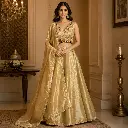 Women's Golden Beige Embroidered Lehenga Choli with Designer Blouse and Dupatta