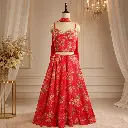 Red Embroidered Palazzo Set with Designer Crop Top 