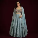 Sage Green Embroidered Crop Top n Palazzo Set with Sheer Long Shrug