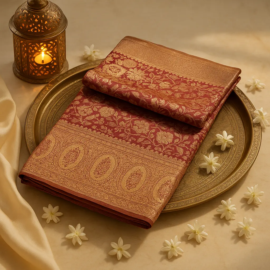 Exquisite Maroon Banarasi Silk Saree With Intricate Gold Zari
